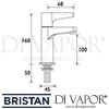Bristan Design Utility Lever High Neck Pillar Taps Dimensions